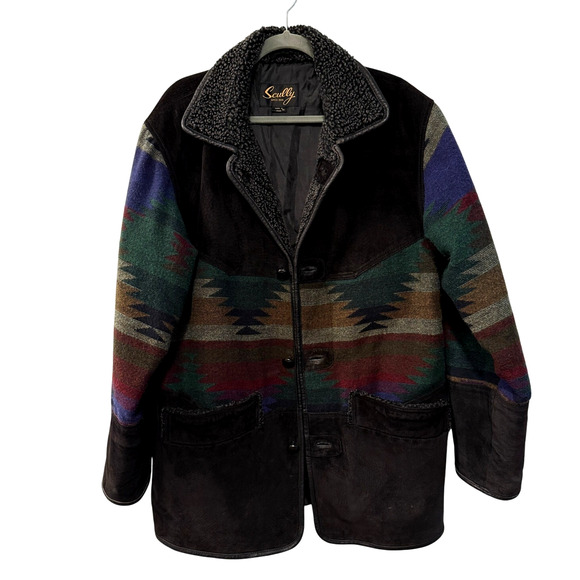 Scully M Vintage Southwestern Jacket Suede & Wool Aztec Western Coat Sherpa 40 - Picture 11 of 16